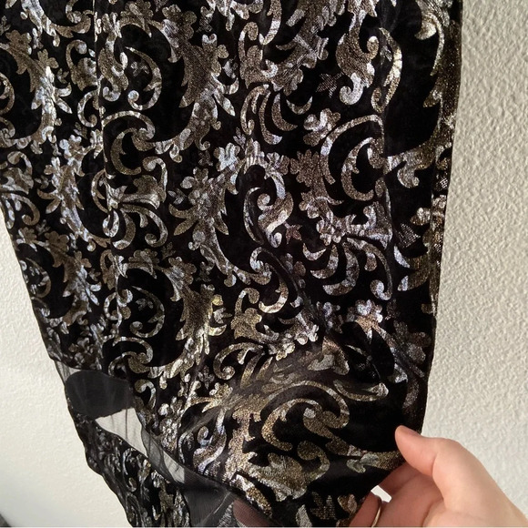 Scarlett Velvet Mesh Panel Metallic Filigree Dress Holiday Size 10 Glamorous - Picture 5 of 15